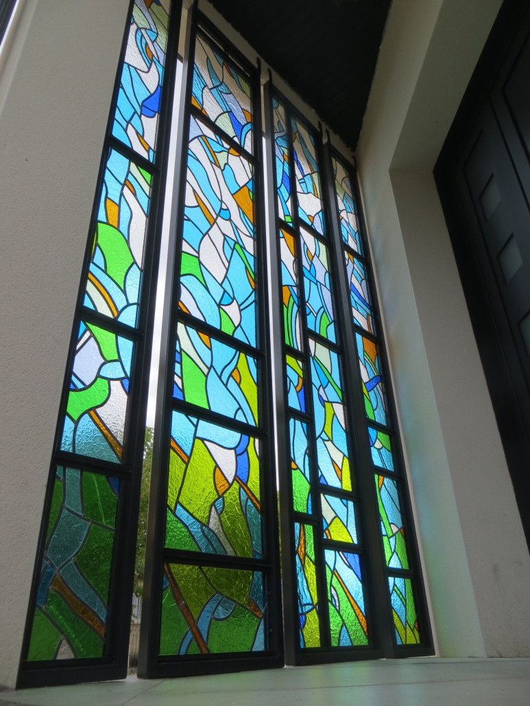 Panneau Vitrail En Verre Plomb Fait Main - Motif Art Déco (The Kings Bay)