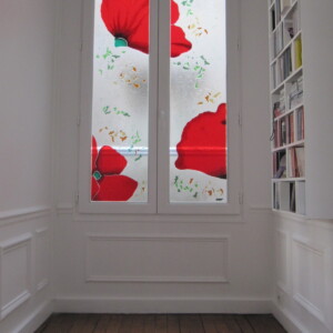 Vitrail aux coquelicots
en fusing et grisaille